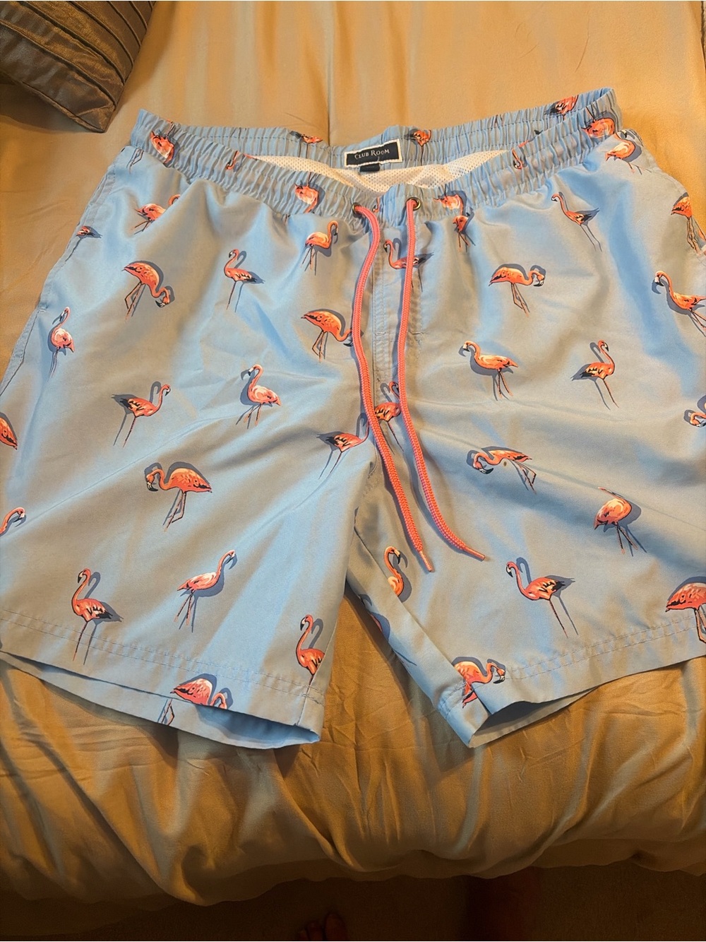 Club Room Light Blue Swim Trunks with Pink Flamingo Print